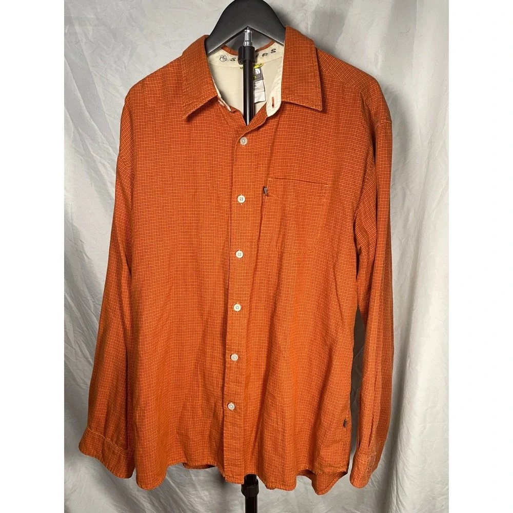 The North Face A5 Series Mens Large Orange Check Long Sleeve Button Down Shirt